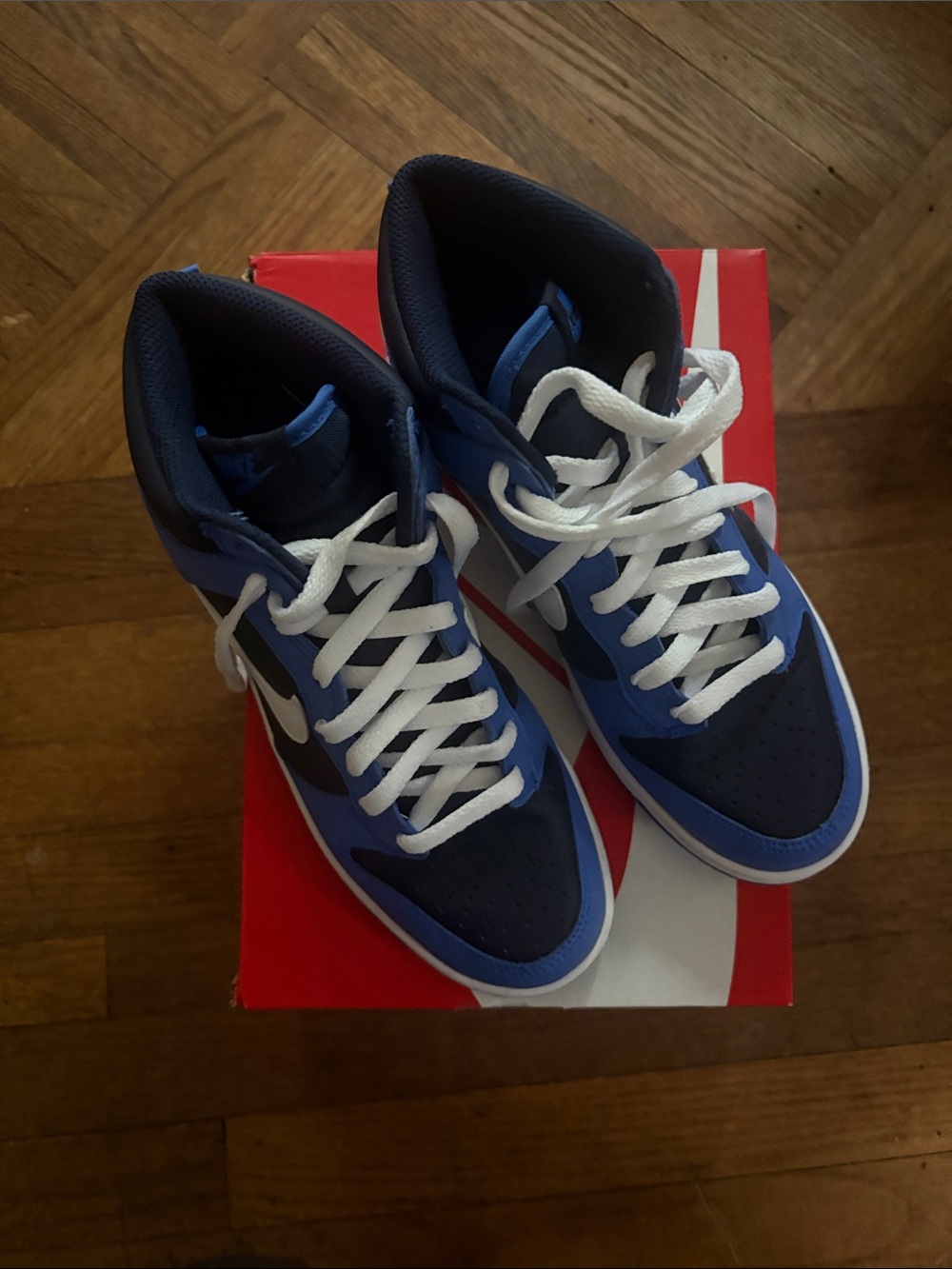 Nike Men’s Blue and Navy High-Top Sneakers with White Laces